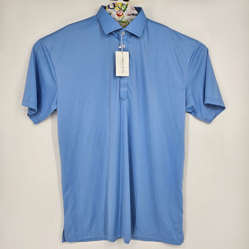 Collars & Co Shirt Mens 2XL Tall Dress Polo Blue Short Sleeve Casual Preppy